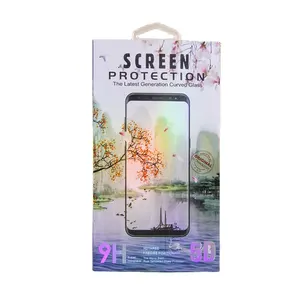 Wholesale empty retail box logo printed tempered glass film screen protector packaging box with handle