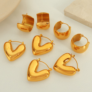 Pendientes de aro con forma de corazón, aleación de zinc dorada, joyería de moda para mujer EH531 EH532 - Product Image 1