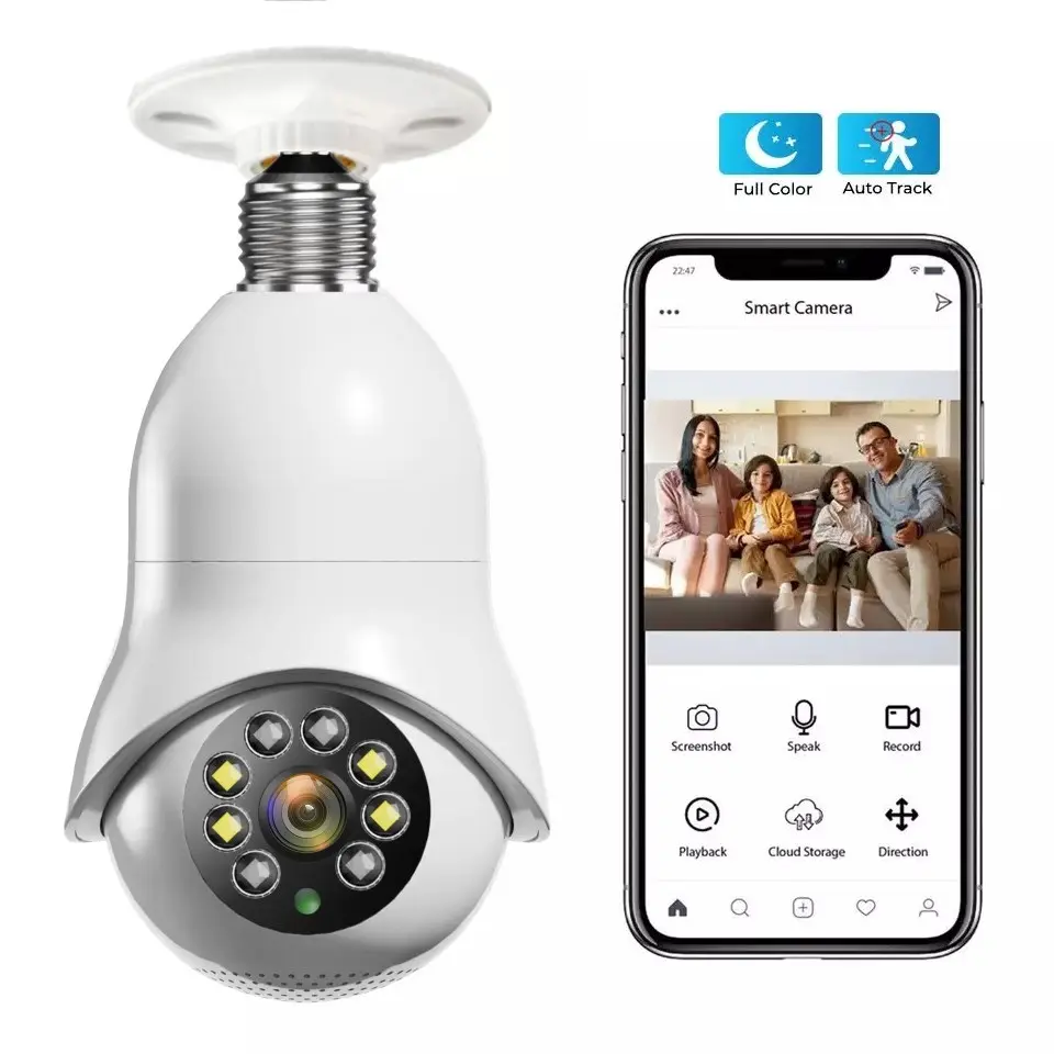 E27 Socket Lamp Holder 2.4GHz 5GHz Auto Tracking Wireless CCTV Security Cam Bulb Design HD 720P 1080P PTZ Smart WiFi IP Camera