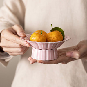 <b>Ceramic</b> Stemmed Fruit <b>Plate</b> Round With Stand For Dessert And Snack Party Use Dehua Origin - Product Image 1