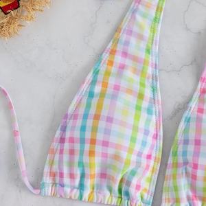 Venta al por mayor de fábrica: Conjunto de bikini personalizado para mujer de talla grande, con microbra de tiras en V, espalda descubierta, estampado, antibacteriano y de secado rápido. - Product Image 5