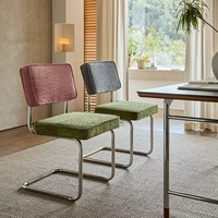 Chaise cantilever rétro rembourrée, chaise de salle à manger et de bureau avec structure en fer forgé pour café et maison