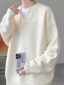 Pull en tricot à col en V pour homme, style couple, American Vibe, style streetwear, coupe ample et décontractée, doux et chaud - Product Image 6