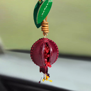 Handmade Vegetable Tanned <b>Leather</b> Pomegranate Charm Premium Top Layer Cowhide Car <b>Keychain</b> Bag Pendant Artisan Crafted - Product Image 2