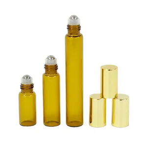 10 ml Refillable Roller Bottles 5 ml 3Ml Amber Essential Oil Roll Glass Bottles with Stainless Steel Roller Ball