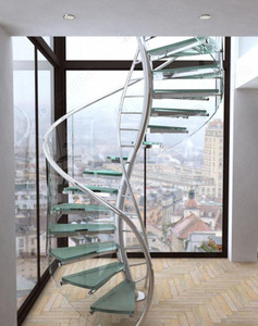 <span class=keywords><strong>Escalier</strong></span> d'entrée intérieur en verre, acier ou bois, <span class=keywords><strong>avec</strong></span> barre de suspension pour lustre - Product Image 5