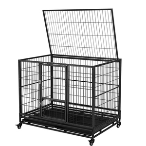 Collapsible Stainless 43" Heavy Duty Metal Pet Dog Cage Crate House Indoor Outdoor for Small/Medium/Large Dogs