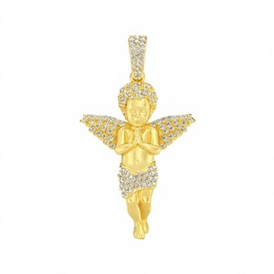 Colgantes de Alas de Ángel Querubín Bebé con Incrustaciones de Oro Sólido de 10K, Collar Religioso Estilo Hip Hop, Amuletos de Joyería Guardiana Personalizados con Diamantes de Moissanita - Product Image 1