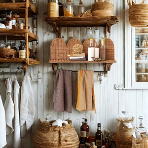 Catsle Handmade Rattan Towel Rack Wall Mounted Bathroom Storage <b>Shelf</b> With <b>Hook</b> For Towels And Accessories 48 In Width - Product Image 4