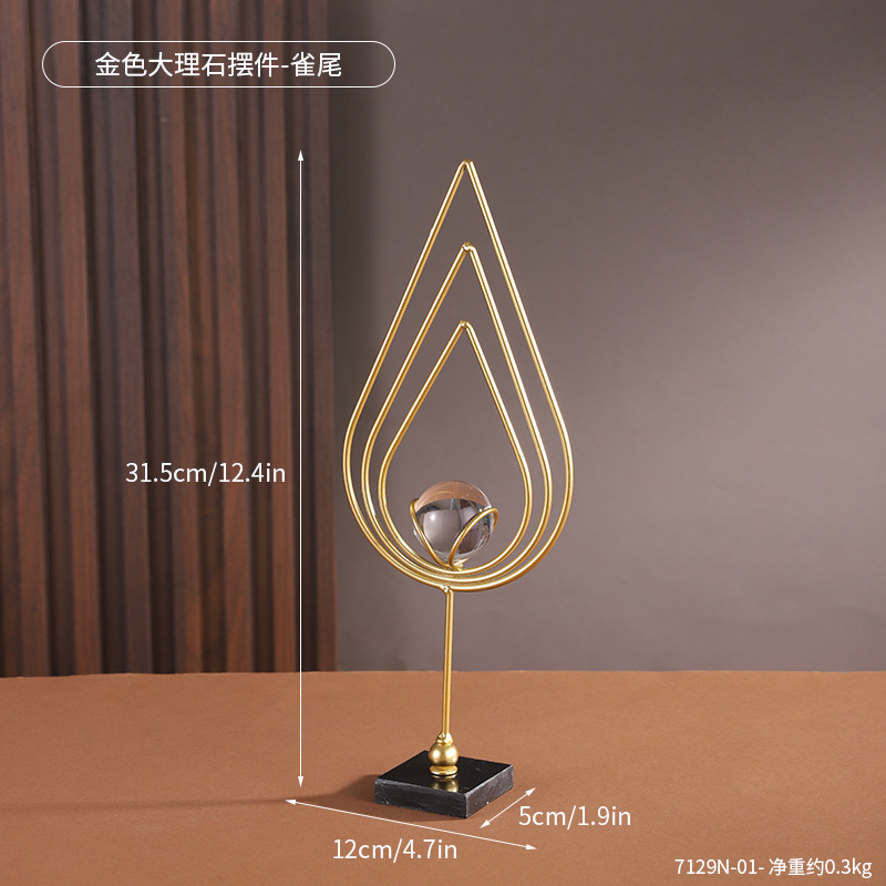 7129N-01-เครื่องประดับหินอ่อนสีทอง-หางนกยูง