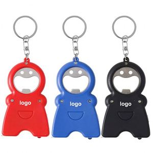 Porte-clés multifonctionnel créatif 3 en 1 en PVC avec ruban à mesurer, lumière LED, ouvre-bouteille et idée cadeau, en plastique - Product Image 1