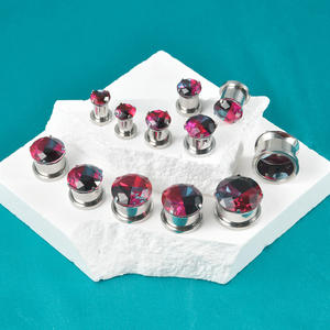 جديد 316L الفولاذ المقاوم للصدأ بلورات الوردي حجر أنفاق الأذن والمقابس اللحم المتوسع جولة الوردي حجر مقاييس الأذن - Product Image 1