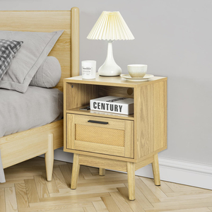 Factory Direct Wholesale Beside Table Rattan Nightstand with Charging Station - Product Image 2