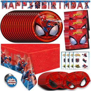 Artículos de Fiesta Desechables de <span class=keywords><strong>Spiderman</strong></span>, Cubierta de Mesa de Superhéroe, Pancarta de <span class=keywords><strong>Spiderman</strong></span>, Platos, Servilletas, Máscaras y Botones - Product Image 1