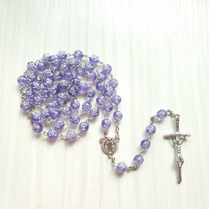 Collane alla Moda con Perline, Collana con Pendente a Croce Stile <span class=keywords><strong>Rosario</strong></span> con Perle di Vetro Colorate, Gioielli all'Ingrosso con Catena Lunga per Donna - Product Image 3
