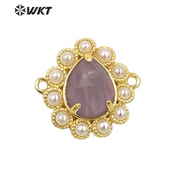 WT-PC008 délicat mode 18K plaqué or véritable résister aux pierres précieuses ternissables sculpté connecteurs de perles de goutte