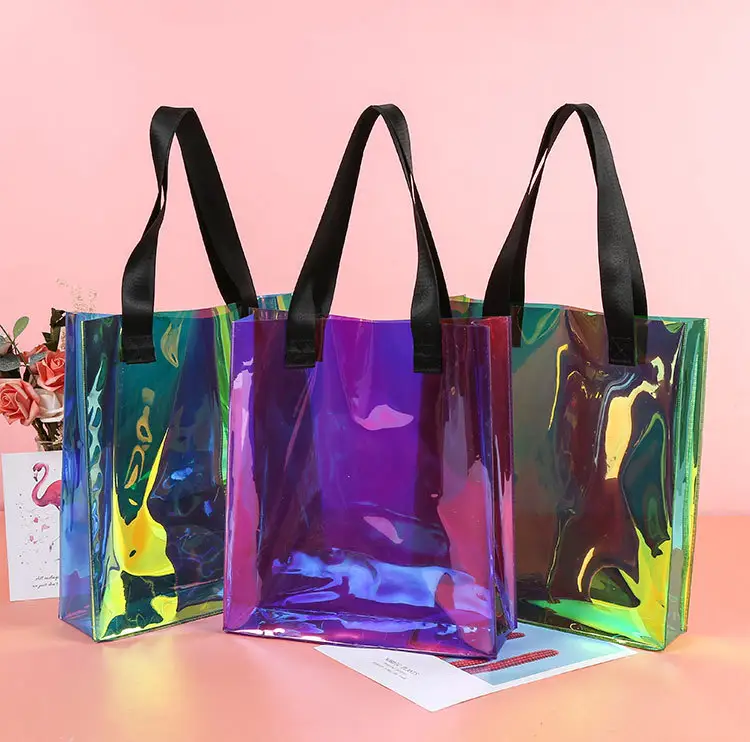 Mode sport hologramme PVC plage sac fourre-tout 2024 clair Laser sac à main Transparent holographique irisé sacs à provisions