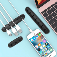 Clips de gestion de câbles USB multifonctionnels auto-adhésifs en silicone, carrés, avec design à 3/5/7 trous, épaisseur 2,1 cm, noirs