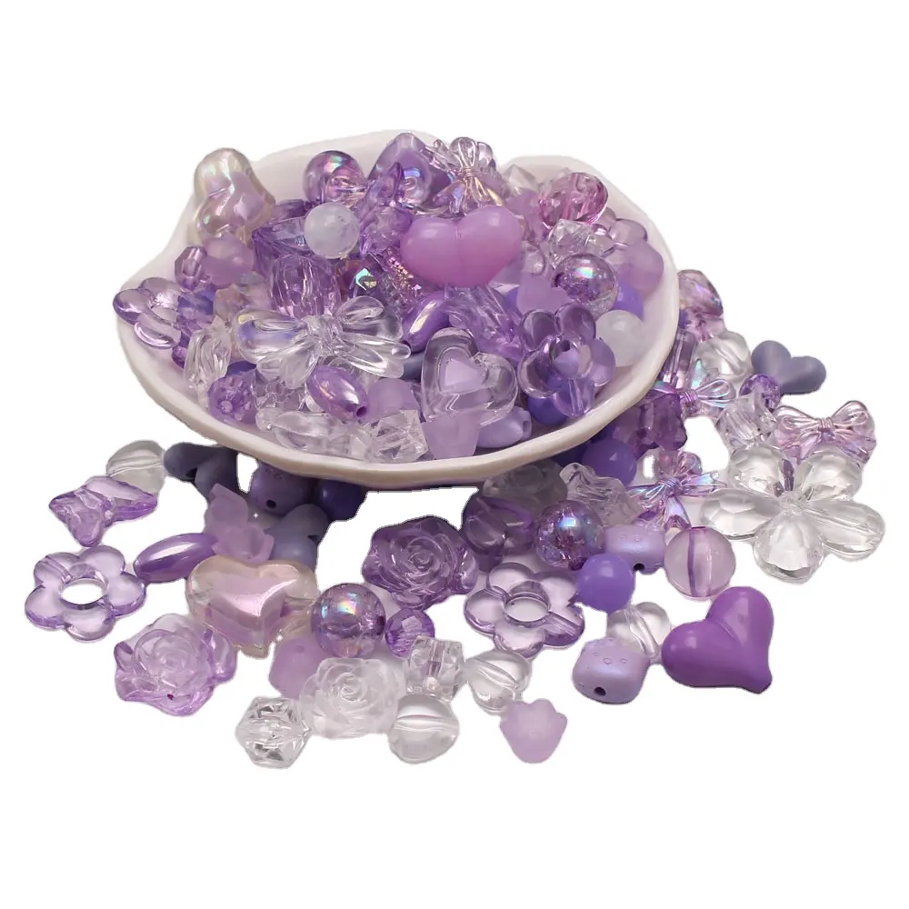 Wholesale iris purple color heart flower beads Acrylic crystal beads for jewelry making necklace accessories materials 50g/bag