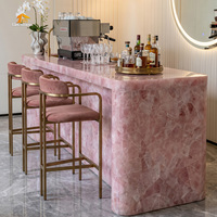 Comptoir de bar de luxe en mini-quartz rose, îlot de cuisine en pierre de cristal rose, taille personnalisée