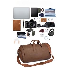 Sac de voyage à roulettes pour homme en cuir PU avec fermeture éclair, sac de sport de nuit - Product Image 3