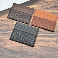 Organizador de Tarjetas de Identificación Portátil con Diseño Tejido, Cartera de Cuero con Ranuras para Tarjetas