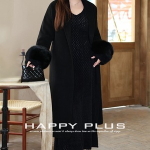 Manteau en laine pour femmes grandes tailles Runqi, coupe ample, manches longues avec poignets en fourrure, vêtements d'extérieur automne-hiver - Product Image 5