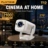 Mini projecteur Flixtone T12 LightGo Gimbal, 2100 lumens ANSI, 4K 8K Full HD 1080P, projecteur portable, Android 14.0, home cinéma