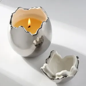 Роскошный сосуд для свечей, современный золотой и серебряный кувшин в форме яйца, керамическая пустая банка для свечей с крышкой