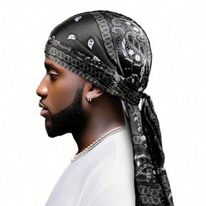 Durag en Soie Imprimé Motif Améba Hip Hop pour l'Extérieur avec Longue Queue, Foulard de Sport Unisexe pour Soins Capillaires – Vente en Gros - Product Image 6