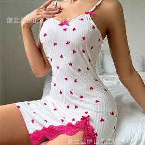 Homewear Set New Arrival Women's Spring <b>Lace</b> Trim Heart Print Color Block Sleepwear Pajamas Fairy Style ODM Customizable - Product Image 4