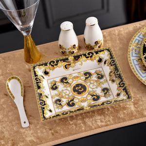 Hot Selling European Luxury 58pcs <b>Black</b> and Gold Bone China Dinner Set - Product Image 4