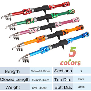 Canne à pêche télescopique Wildtrek 1,5 m <span class=keywords><strong>en</strong></span> fibre de verre, 5 couleurs, motif camouflage, canne à pêche portable pour les débutants - Product Image 2