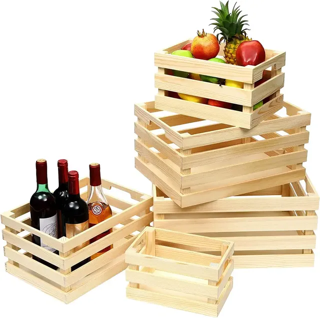 Rustic Wood Crates for Vintage Decorative Display Nesting Crate for Storage and Farmhouse Style Decor Natural Pine Wooden Boxes