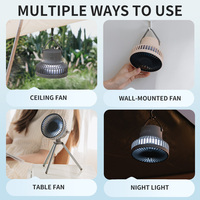 Ventilateur Trépied Portable Multifonctionnel avec Batterie 2000 mAh, Silencieux, à Circulation d'Air, avec Lumière LED, pour Bureau, Camping et Maison