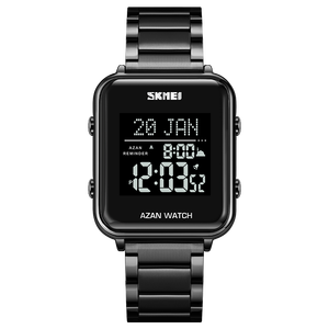 SKMEI 2064 สแตนเลสผู้ชาย Azan นาฬิกาข้อมือสําหรับมุสลิมเวลาสวดมนต์ Qibla นาฬิกา