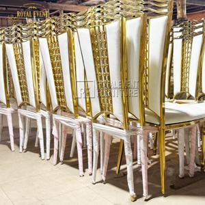 Silla de Comedor de Acero Inoxidable de Lujo para Hotel, Precio de Fábrica, Venta al por Mayor, Respaldo Alto Dorado, para Fiestas, Eventos y Bodas - Product Image 2