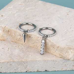 Lingchee Titane Dangle Clicker Hoop Anneau Côté Prong Ensemble Demi Cercle Cubique Zircon Nez Cilcker Conque <span class=keywords><strong>Piercing</strong></span> 8mm Cerceaux - Product Image 3