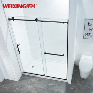 Porta della <span class=keywords><strong>doccia</strong></span> in acciaio inossidabile senza cornice in vetro temperato nero opaco con singolo scorrevole in appartamento personalizzato di alta qualità - Product Image 2