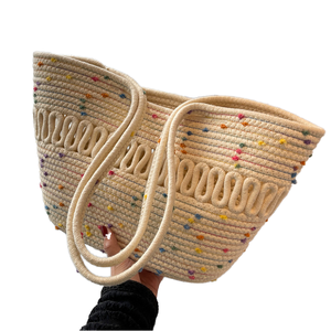 French Style Beige <b>Women's</b> Shoulder <b>Bag</b> Handmade Woven Summer Fashion Large Capacity Cotton Rope <b>Beach</b> Tote <b>Bag</b> <b>for</b> <b>Women</b> Ladies - Product Image 6