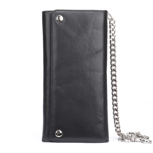 Men's Black Genuine Leather Biker <b>Wallet</b> Vintage Trifold Clutch Bag Purse with Buckle Original <b>Long</b> Bikers Chain <b>Wallets</b> for Men - Product Image 5