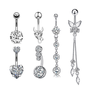 Anillo de ombligo de acero inoxidable con forma de corazón doble, anillos colgantes de circón de mariposa con incrustaciones de <span class=keywords><strong>Piercing</strong></span> para el cuerpo para bodas - Product Image 1