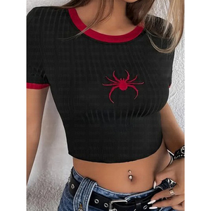 T-shirt da <span class=keywords><strong>Donna</strong></span> Leggera con Ricamo a <span class=keywords><strong>Ragno</strong></span> e Decorazione Cartoon, Top Corto a Maniche Corte - Product Image 4