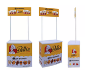 Comptoir d'exposition portable sur pied, table promotionnelle pliable en fer avec panneau en plastique PP pour supermarché