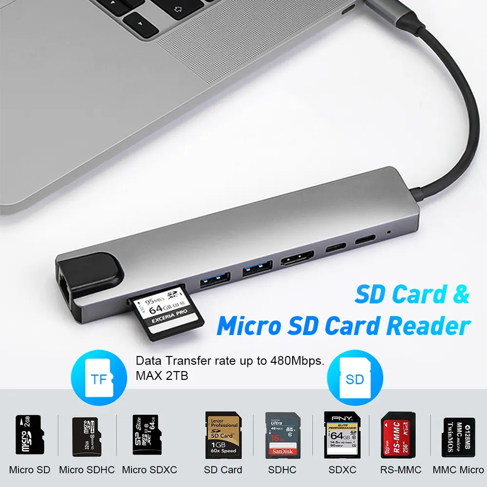 공장 가격 8 포트 USB 3.1 유형 C 허브 4K 30HZ HD MI 어댑터 도킹 스테이션 USB C 노트북