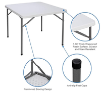 Vente en gros table pliante en plastique pour camping et pique-nique en plein air table carrée table carrée pliante pour l'intérieur cuisine domestique dîner