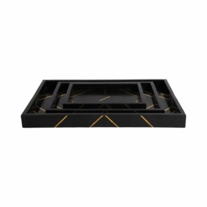 Vassoio Decorativo Nero con Intarsi Dorati, Design Geometrico, Vassoio Rettangolare per Decorazione Tavolino da Caffè - Product Image 1