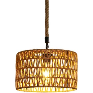 Lampe suspendue rétro en rotin à tête unique, lustre LED pour chambre à coucher, salle à manger, hôtel, lampe décorative W23D2 - Product Image 5