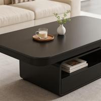 Table basse noire minimaliste avec compartiment de rangement, table d'appoint rectangulaire moderne pour salon ou villa
