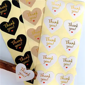 100 Pcs/lot Thank you Red Heart design Hot Stamping Kraft Paper Labels Stickers